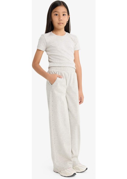 Kız Çocuk Beli Lastikli Wide Leg Geniş Bol Paça Eşofman Altı