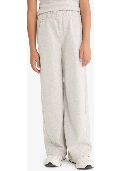 Kız Çocuk Beli Lastikli Wide Leg Geniş Bol Paça Eşofman Altı