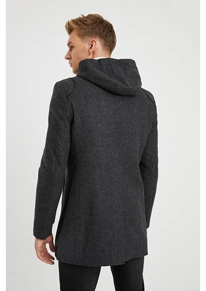 Erkek Füme Kapüşonlu Yün Karışımlı Desenli Kaşe Kaban 9490 fiyatları