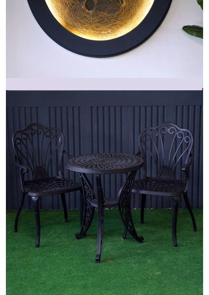 Istanbul Masa Takımı Ø60 cm Yuvarlak Masa + 2 Adet Istanbul Koltuk Ferforje Görünümlü Set