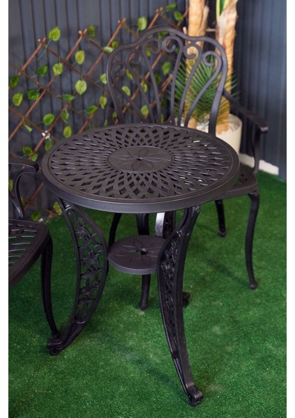 Istanbul Masa Takımı Ø60 cm Yuvarlak Masa + 2 Adet Istanbul Koltuk Ferforje Görünümlü Set