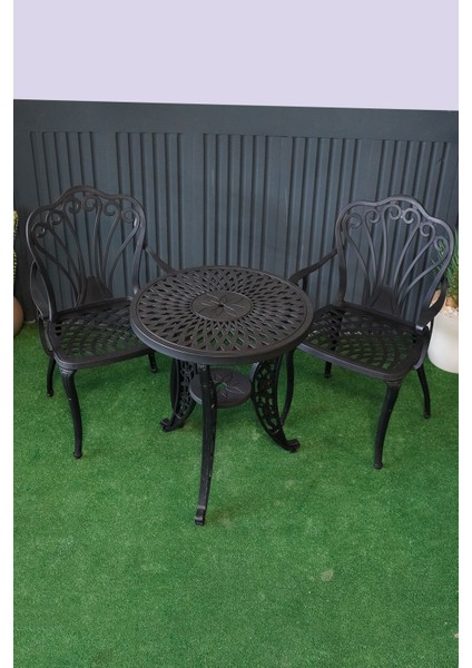 Istanbul Masa Takımı Ø60 cm Yuvarlak Masa + 2 Adet Istanbul Koltuk Ferforje Görünümlü Set