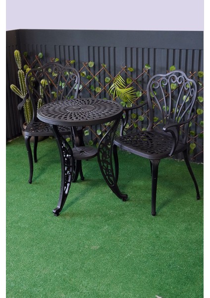 Istanbul Masa Takımı Ø60 cm Yuvarlak Masa + 2 Adet Istanbul Koltuk Ferforje Görünümlü Set
