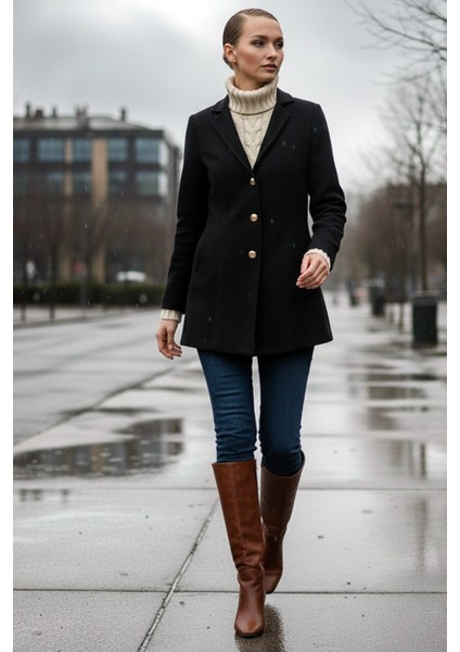 Tasarım Yaka Şık Kaşe Siyah Kaban modelleri