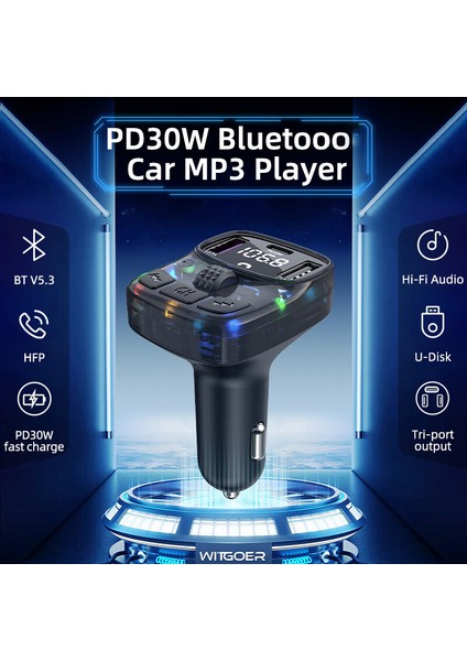 30W Turbo Bluetooth Kablosuz Araç Kiti ve Hızlı Şarj Cihazı Bakır Sargı Kesintisiz Ses