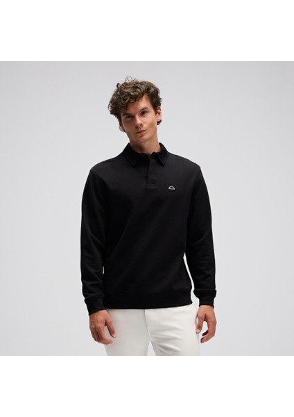 EM633-BK Polo Yaka Erkek Sweatshirt - Siyah