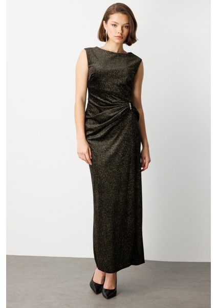 Beli Büzgülü Simli Kolsuz Elbise 4043-26K fiyatları