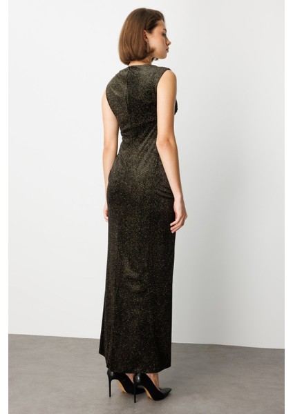 Beli Büzgülü Simli Kolsuz Elbise 4043-26K fırsatları