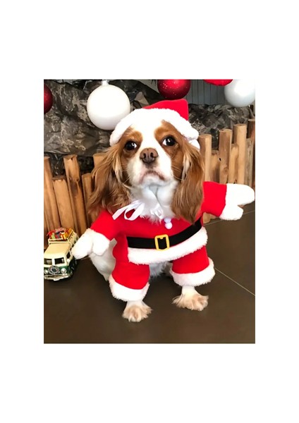 Şenlikli Noel Baba Köpek Kostüm Seti – Küçük Irklar Için Sıcak Polyester Tulum, Kazak Tasarım Evcil Hayvan Kıyafeti-L Beden