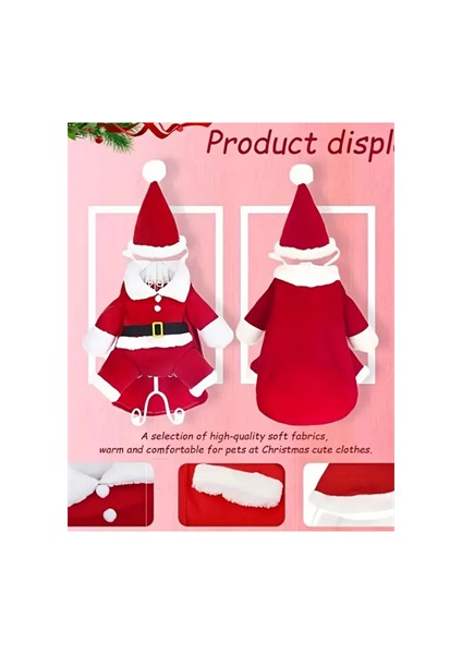 Şenlikli Noel Baba Köpek Kostüm Seti – Küçük Irklar Için Sıcak Polyester Tulum, Kazak Tasarım Evcil Hayvan Kıyafeti-L Beden