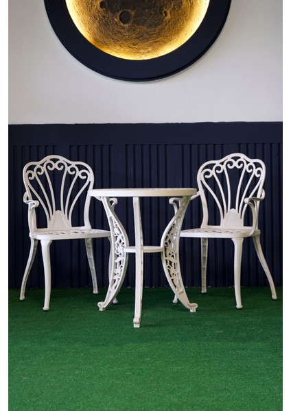 Istanbul Masa Takımı Ø60 cm Yuvarlak Masa + 2 Adet Istanbul Koltuk Ferforje Görünümlü Set