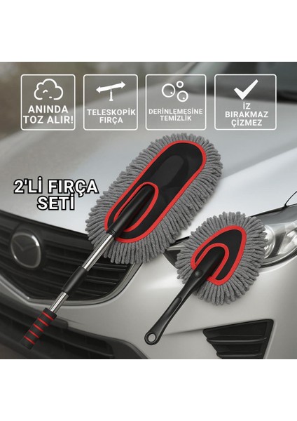 2 Adet Set Profesyonel Püsküllü Mikrofiber Araç Yıkama Fırçası Toz Alma Fırçası Araç Paspası