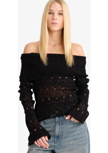 Slim Fit Dar Kesim Açık Omuz Kazak G1333AX25WN