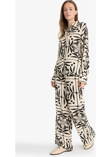 Wide Leg Cep Detaylı Geniş Paça Desenli Krinkıl Viskon Pantolon G0303AX25AU