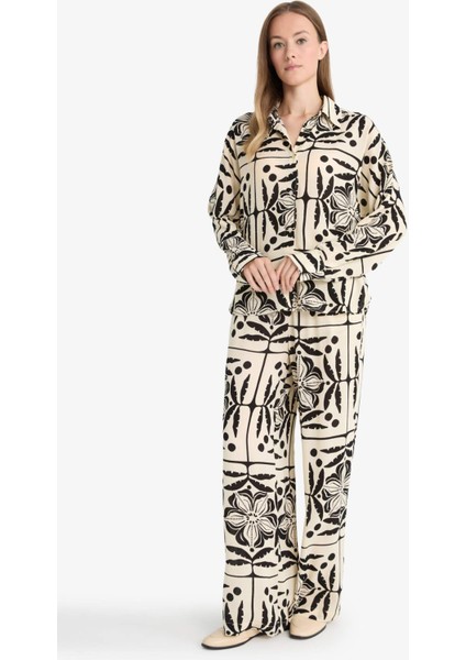 Wide Leg Cep Detaylı Geniş Paça Desenli Krinkıl Viskon Pantolon G0303AX25AU