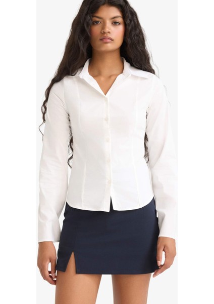 Fitted Poplin Uzun Kollu Gömlek