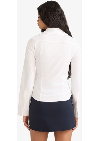 Fitted Poplin Uzun Kollu Gömlek