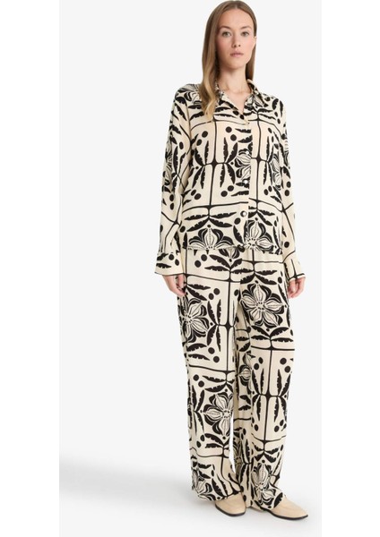 Wide Leg Cep Detaylı Geniş Paça Desenli Krinkıl Viskon Pantolon G0303AX25AU