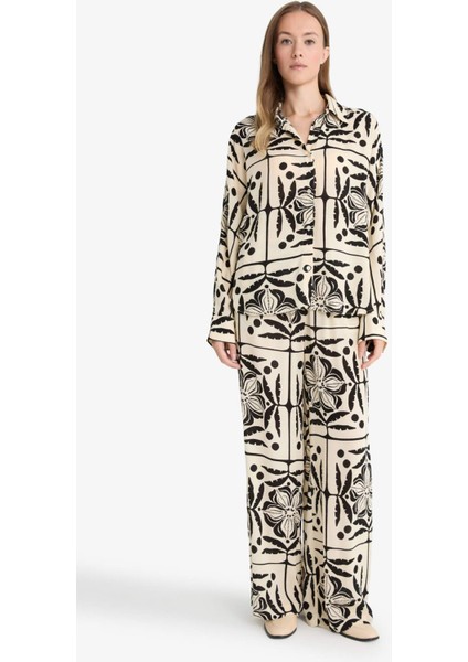 Wide Leg Cep Detaylı Geniş Paça Desenli Krinkıl Viskon Pantolon G0303AX25AU