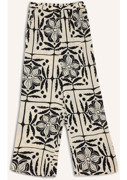 Wide Leg Cep Detaylı Geniş Paça Desenli Krinkıl Viskon Pantolon G0303AX25AU