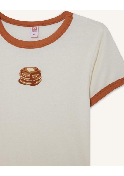 Fitted Bisiklet Yaka Baskılı Kısa Kollu Ribana Üst-Fall in Love