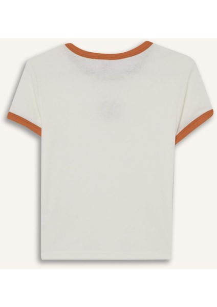 Fitted Bisiklet Yaka Baskılı Kısa Kollu Ribana Üst-Fall in Love