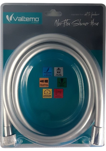 | Valtemo 150 cm Krom Pvc - Patlamaz Duş Hortumu - 5 Yıl Garantili - Ultra Dayanıklı - Neoflex