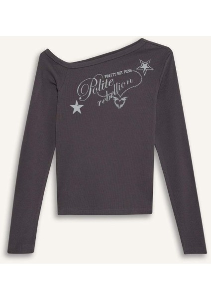 Coool Fitted Açık Omuzlu Fitilli Kaşkorse Uzun Kollu Tişört