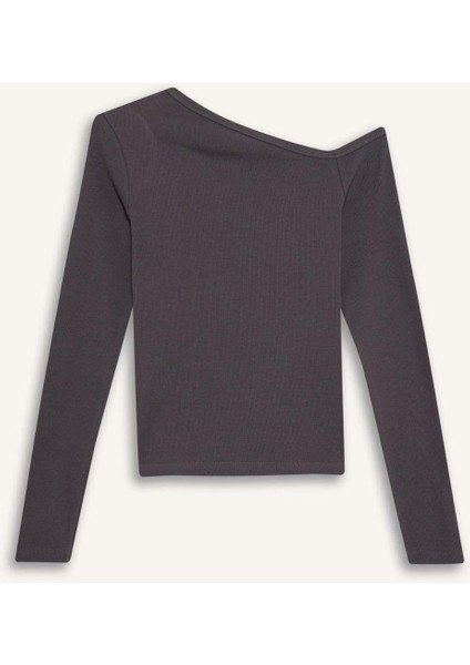 Coool Fitted Açık Omuzlu Fitilli Kaşkorse Uzun Kollu Tişört