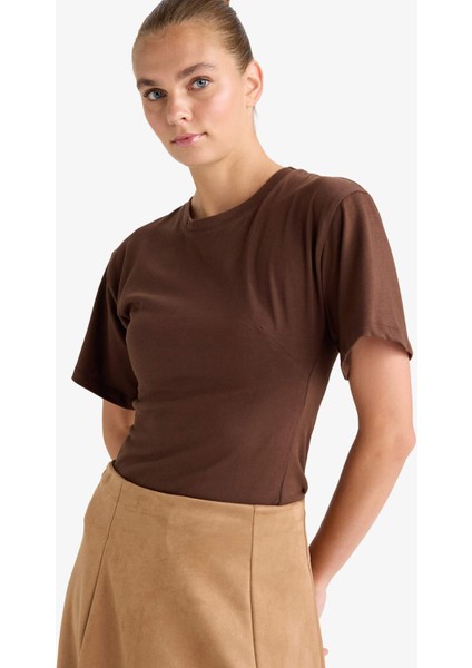 Slim Fit Dar Kesim Bisiklet Yaka Kısa Kollu Tişört G1464AX25AU