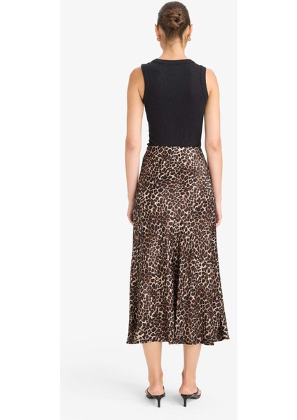 A Kesim Normal Bel Leopar Desenli Saten Midi Etek D7648AX25AU