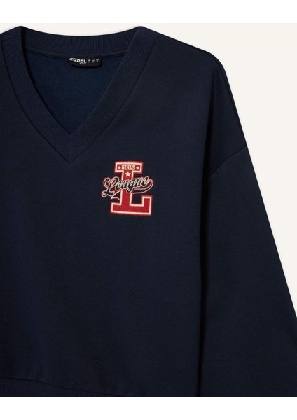 Coool Loose Fit V Yaka Baskılı Sweatshirt