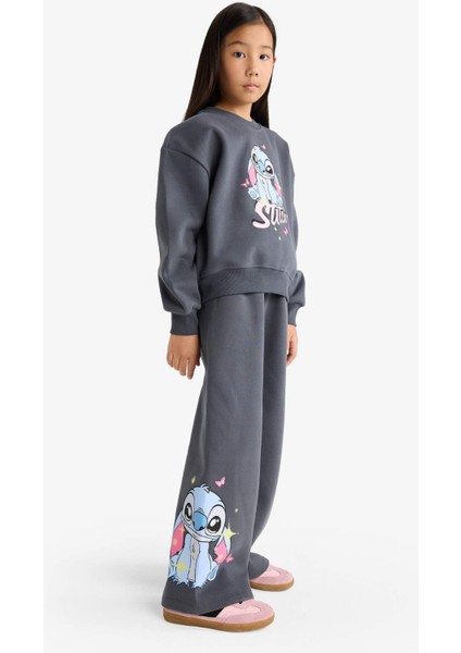 Kız Çocuk Disney Lilo & Stitch 2'li Takım Sweatshirt Eşofman Altı