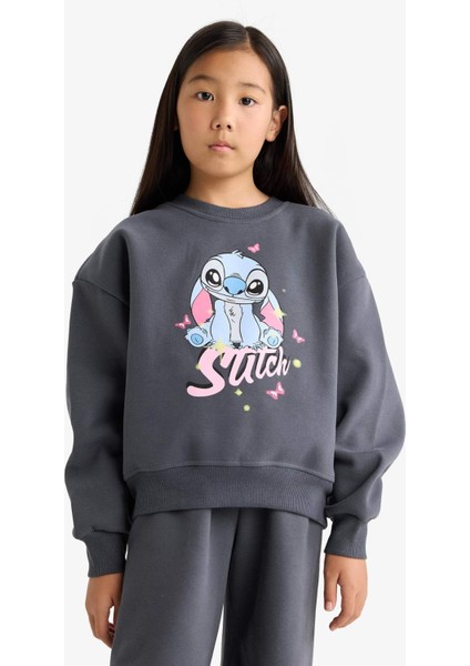 Kız Çocuk Disney Lilo & Stitch 2'li Takım Sweatshirt Eşofman Altı