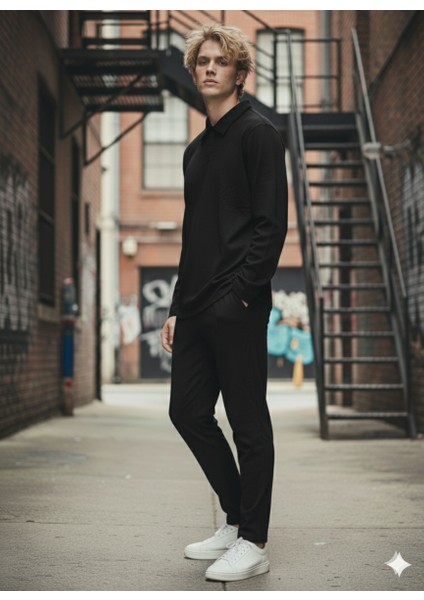 Unısex Gömlek Yaka Içi Pamuklu Cepli Regular Beli Lastikli 2'li Takım