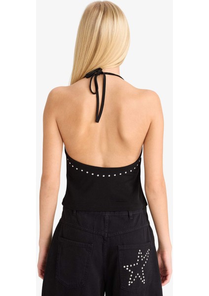 Fitted Boyundan Bağlamalı Taşlı Bluz G1612AX25AU