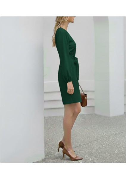 Kadın Beyaz Uzun Kollu Bel Bağcıklı Mini Elbise fiyatları