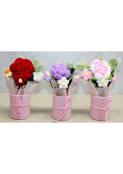 El Örgüsü Saksıda Gül Buketi