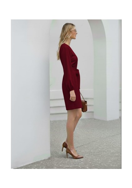 Kadın Beyaz Uzun Kollu Bel Bağcıklı Mini Elbise fiyatları