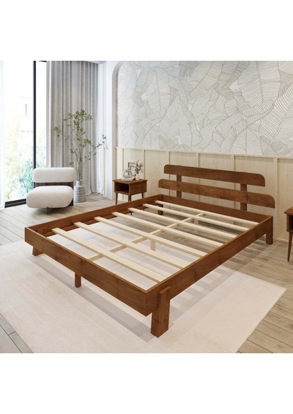 Lotus New Model Ceviz Renk Ahşap Karyola ve Iki Komodin Set modelleri