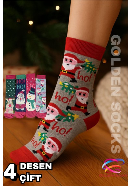 4 Çift Unisex Yılbaşı Çorabı, Noel Renkli Soket Çorap indirimleri