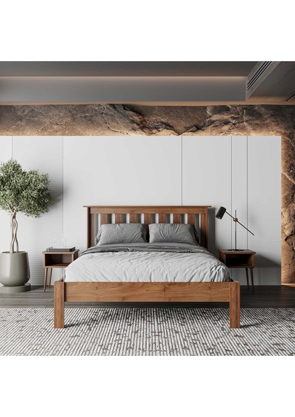 Shark New Ahşap Ceviz Karyola | Kolay Kurulum