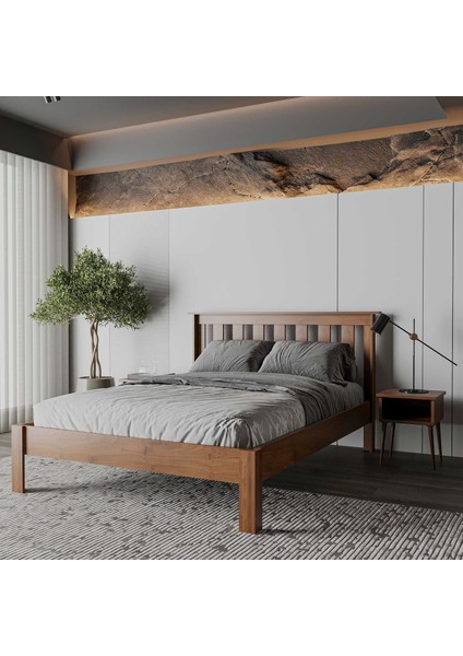 Shark New Ahşap Ceviz Karyola | Kolay Kurulum fiyatları