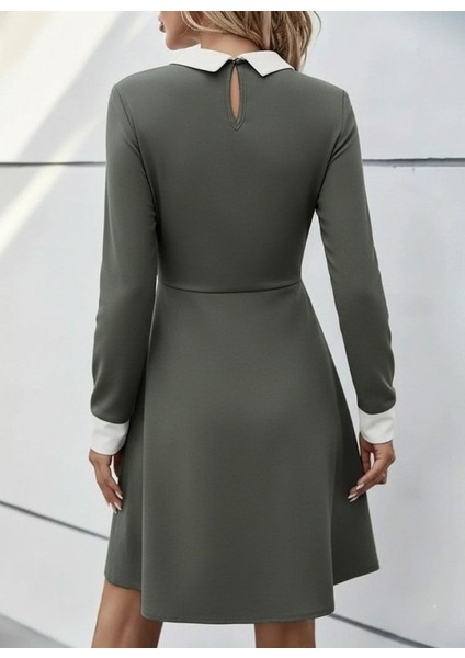 Kadın Uzun Kollu Yakalı Düğmeli Çağla Yeşili Modal Mini Elbise modelleri