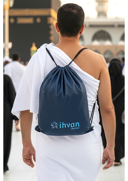Hac Umre Terlik Çantası, Suya Dayanıklı, Büzmeli Ayarlanabilir Torba Sırt Çantası Lacivert