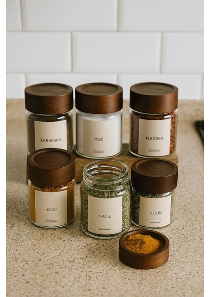 Akasya Kapaklı Baharatlık 6'lı (Etiketli )