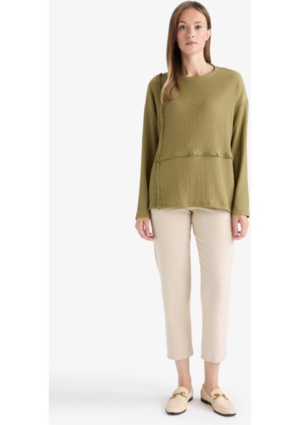 Relax Fit Bisiklet Yaka Bürümcük Uzun Kollu Tişört G1468AX25AU