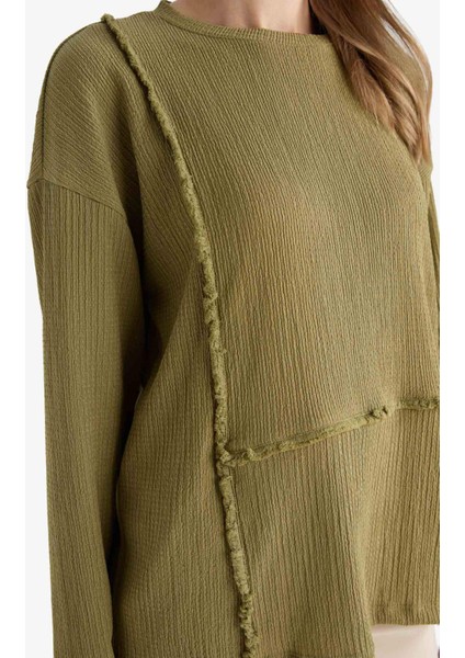 Relax Fit Bisiklet Yaka Bürümcük Uzun Kollu Tişört G1468AX25AU