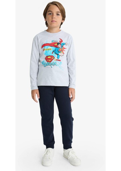 Erkek Çocuk Superman Bisiklet Yaka Uzun Kollu Tişört