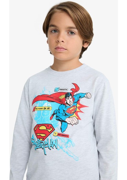 Erkek Çocuk Superman Bisiklet Yaka Uzun Kollu Tişört